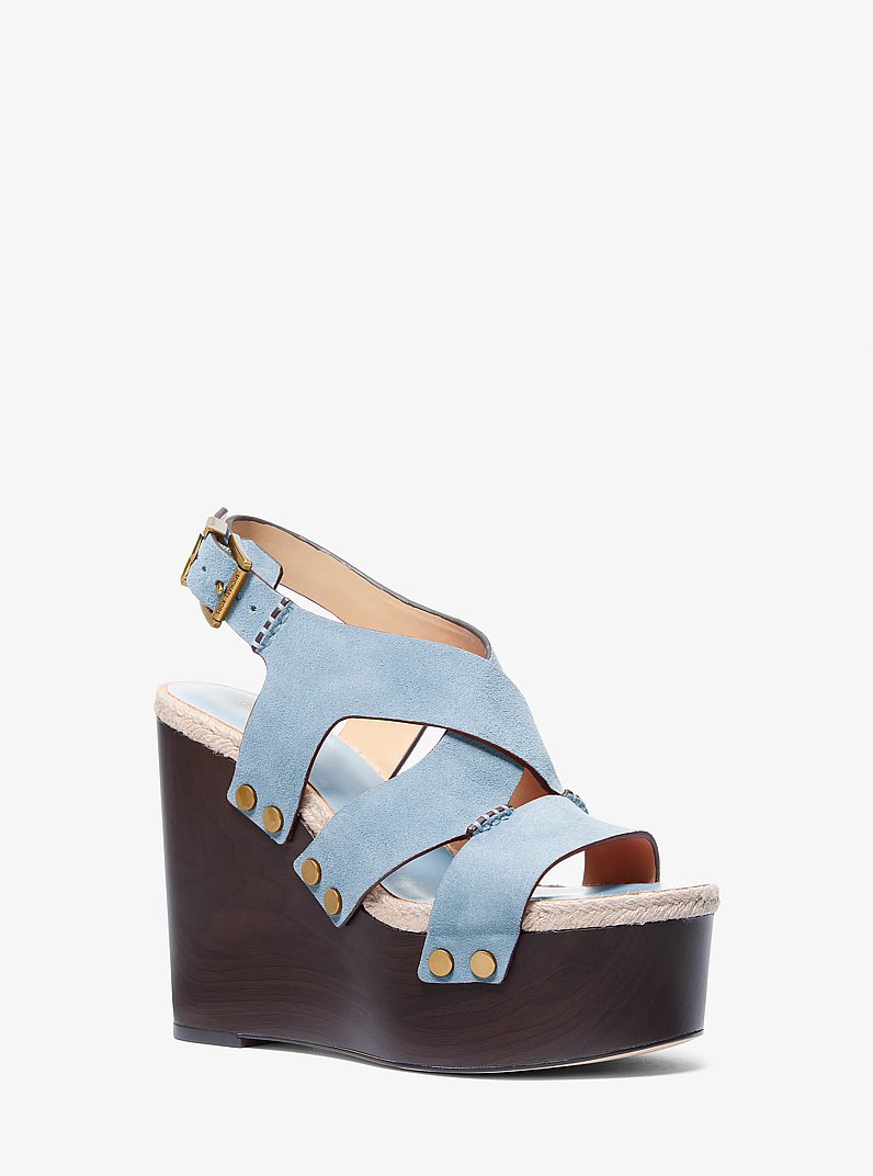 Raven Studded Suede Wedge Sandal in CHAMBRAY | Michael Kors