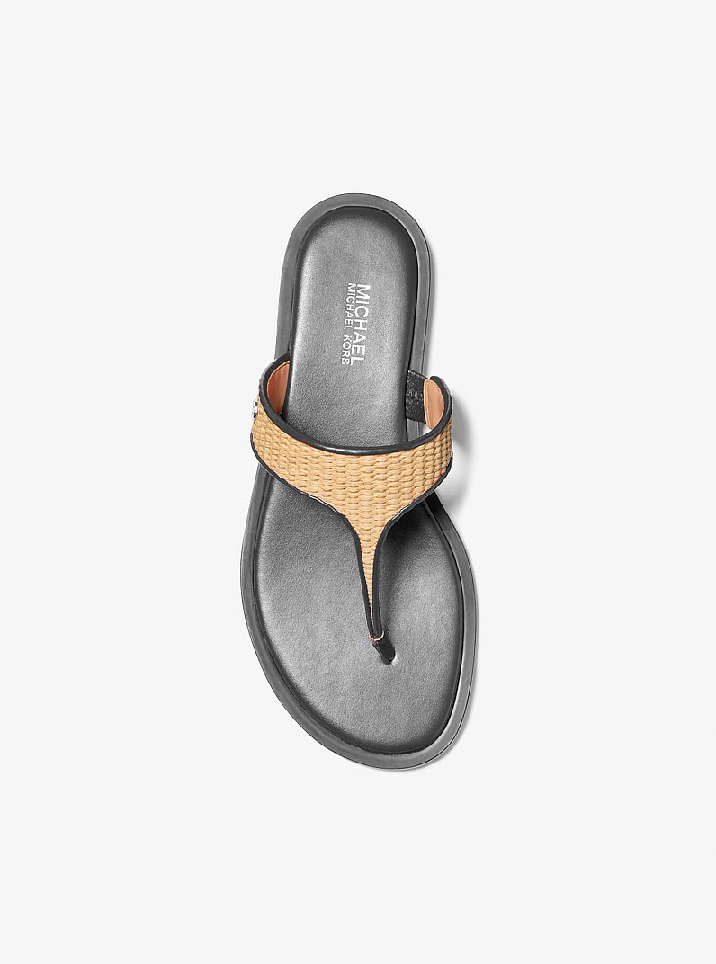 Carson Straw T-Strap Sandal in BLACK | Michael Kors