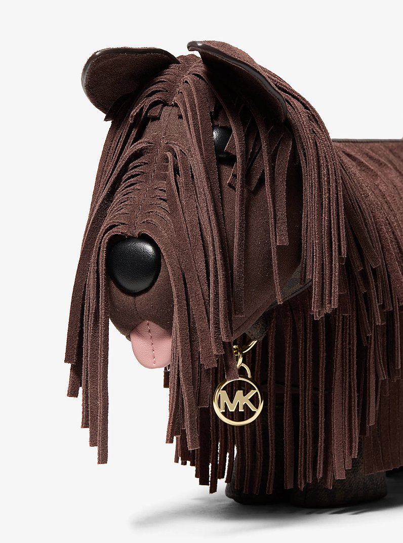 Scottie Dog Small Suede Shoulder Bag in NUTMEG | Michael Kors