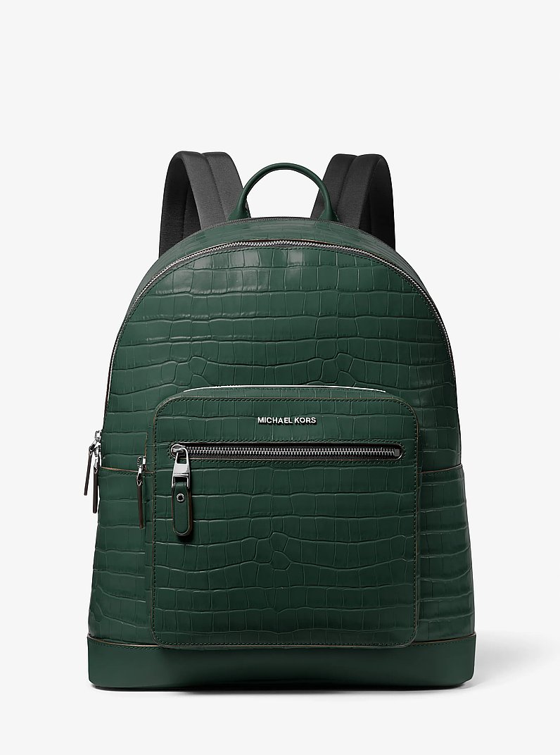 Hudson Crocodile Embossed Leather Commuter Backpack in BLACK