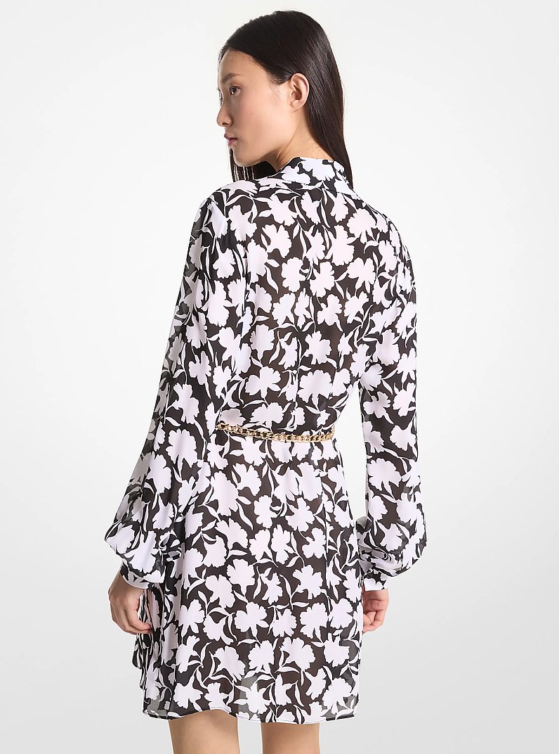 Floral Georgette Midi Dress in BLACK/WHITE | Michael Kors