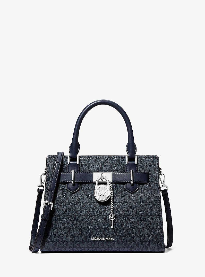 Hamilton Small Signature Logo Satchel in NAVY | Michael Kors