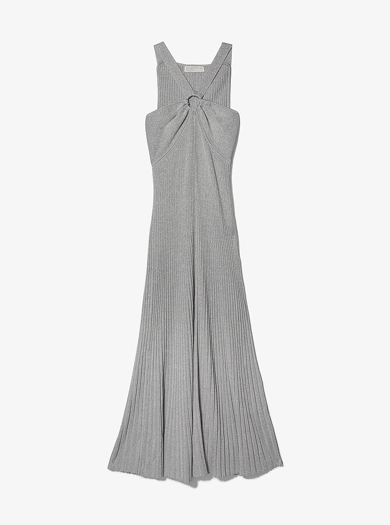Metallic Knit Ring Halter Dress in SILVER | Michael Kors