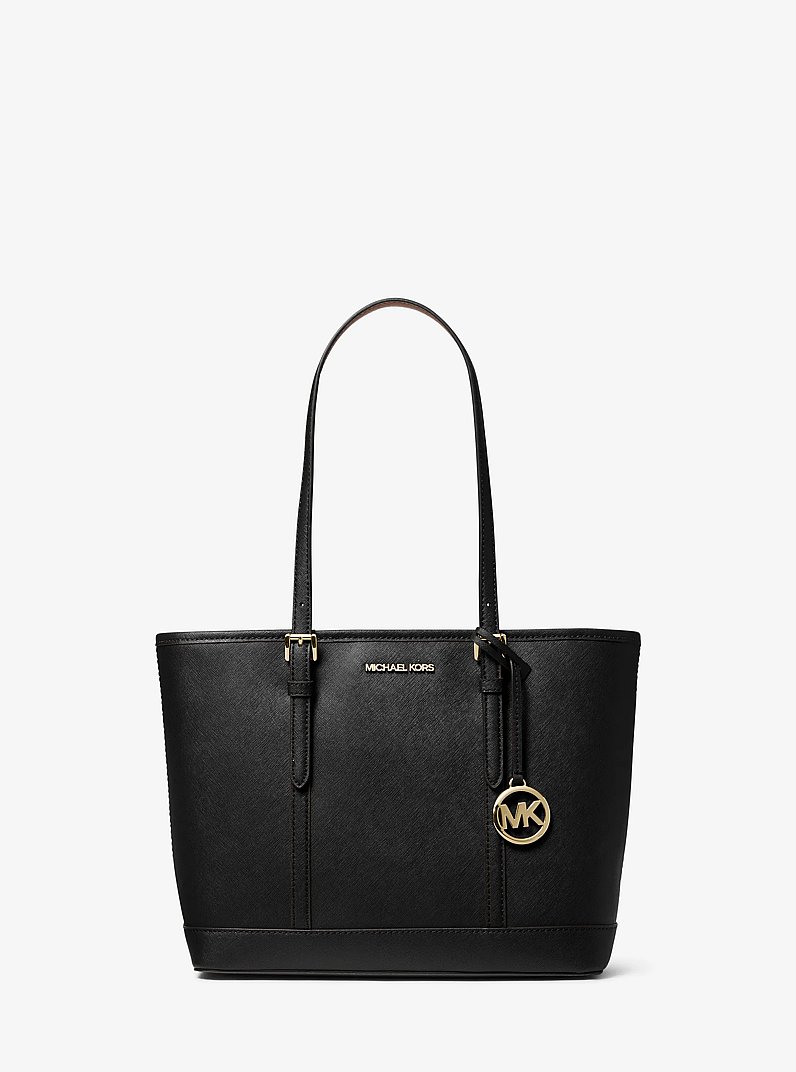 Jet Set Travel Small Saffiano Leather Top-Zip Tote Bag in BLACK | Michael Kors