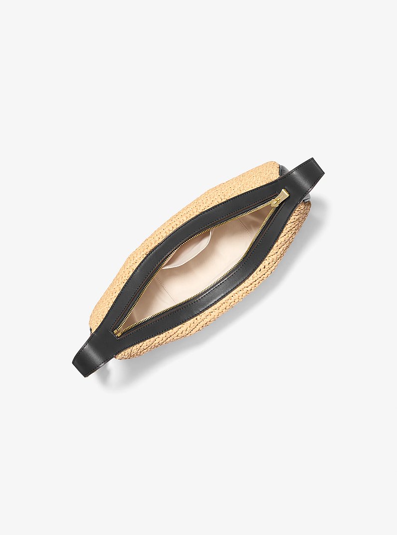 Sac &agrave; bandouli&egrave;re Avra de taille moyenne en paille crochet&eacute;e &agrave; la main in NATUREL/NOIR | Michael Kors
