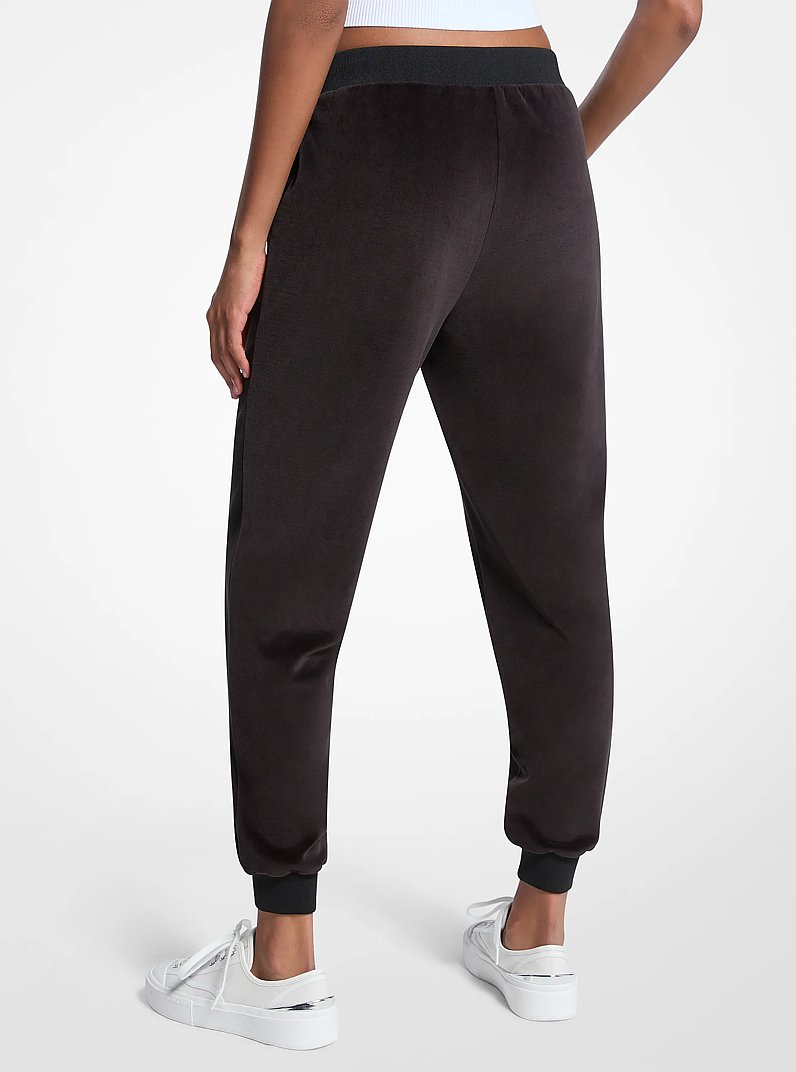 Embellished Logo Velour Joggers in BLACK | Michael Kors