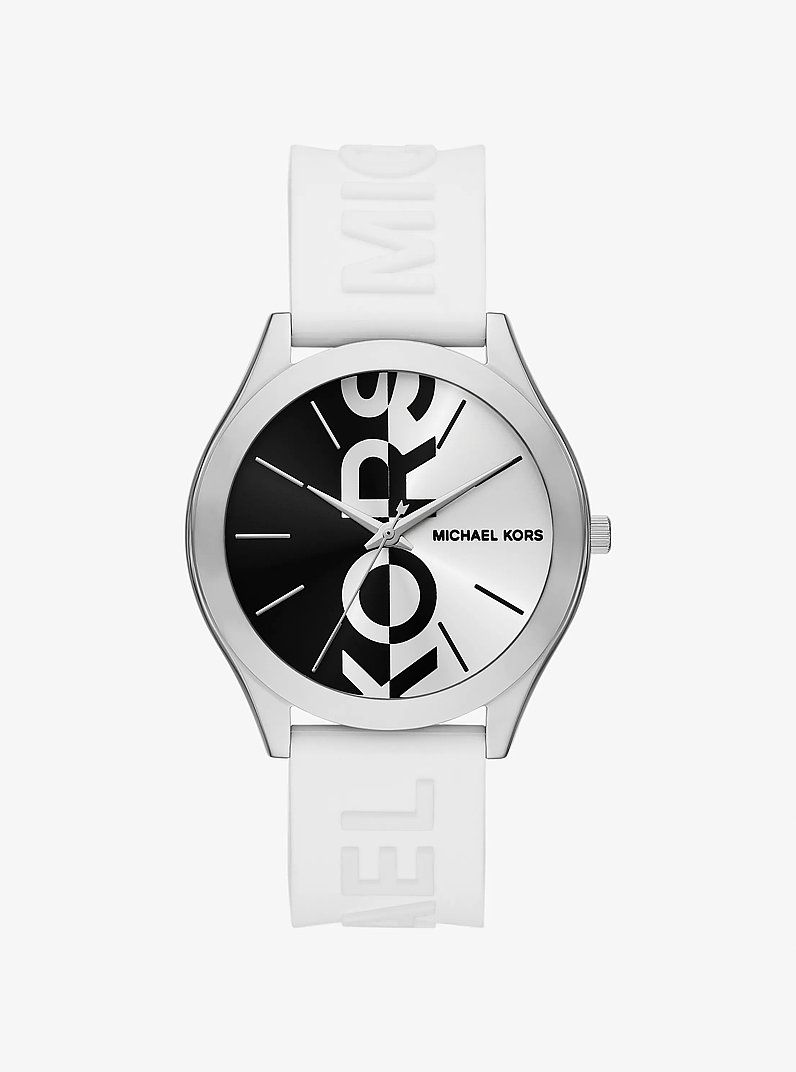 Oversized Aspyn Silver-Tone and Silicone Strap Watch in SILVER | Michael Kors