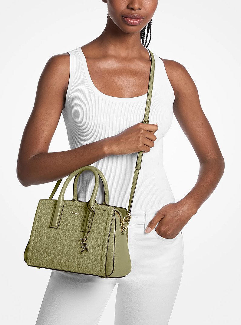 Laila Small Signature Logo Satchel in PISTACHIO | Michael Kors