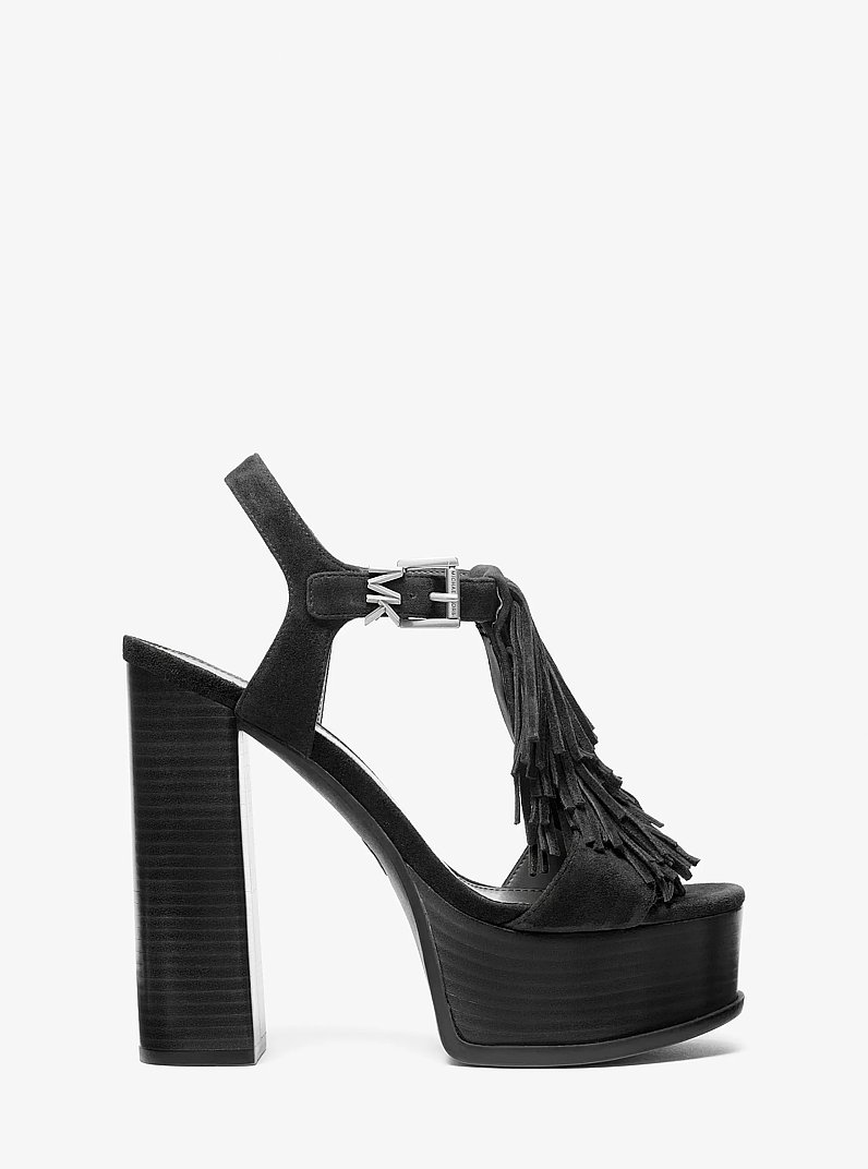 Sandale &agrave; plateforme Indra en su&egrave;de &agrave; franges in NOIR | Michael Kors