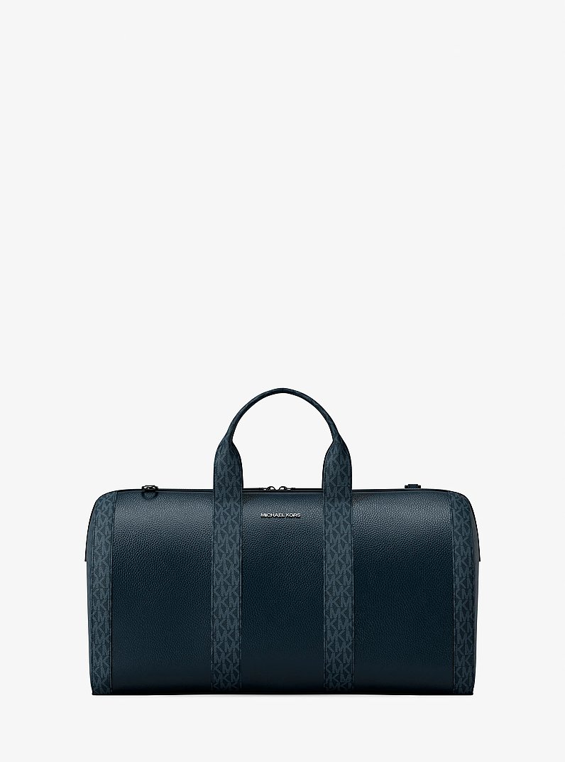 Cooper Pebbled Leather and Signature Logo Duffel Bag in NAVY | Michael Kors