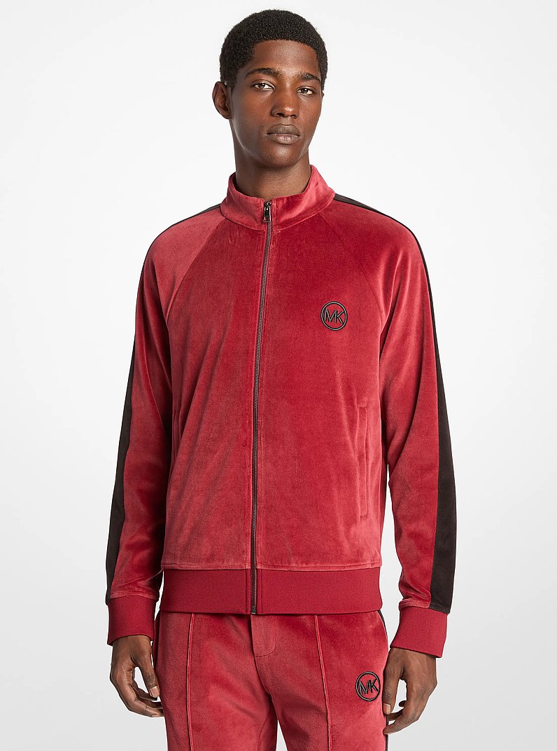 Veste ray&eacute;e &agrave; fermeture &eacute;clair en velours in CERISE | Michael Kors