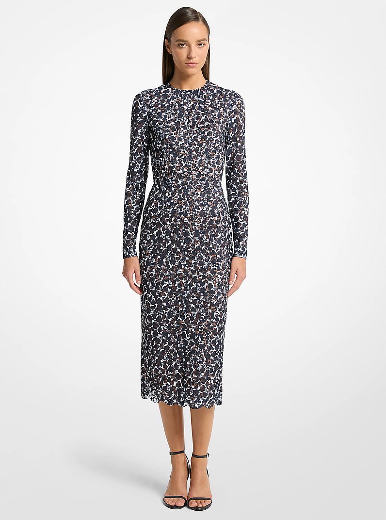 Shadow Floral Lace Sheath Dress in Midnight/optic white | Michael Kors