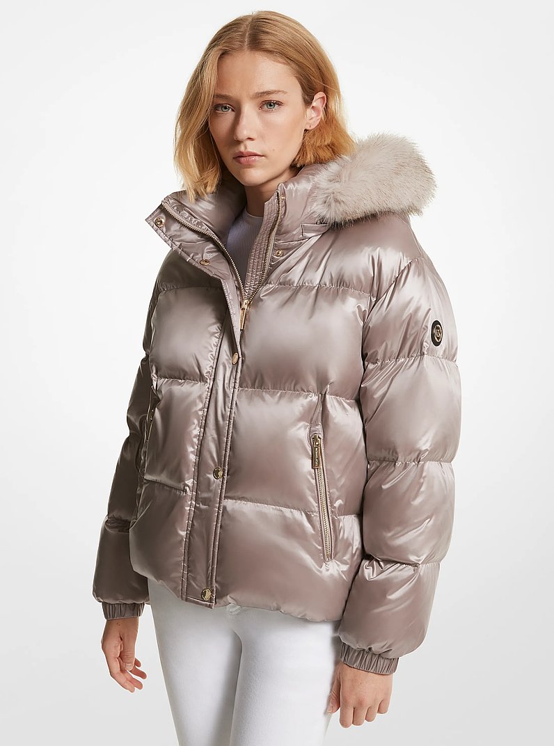 Faux Fur Trim Puffer Jacket in CHAMPAGNE | Michael Kors