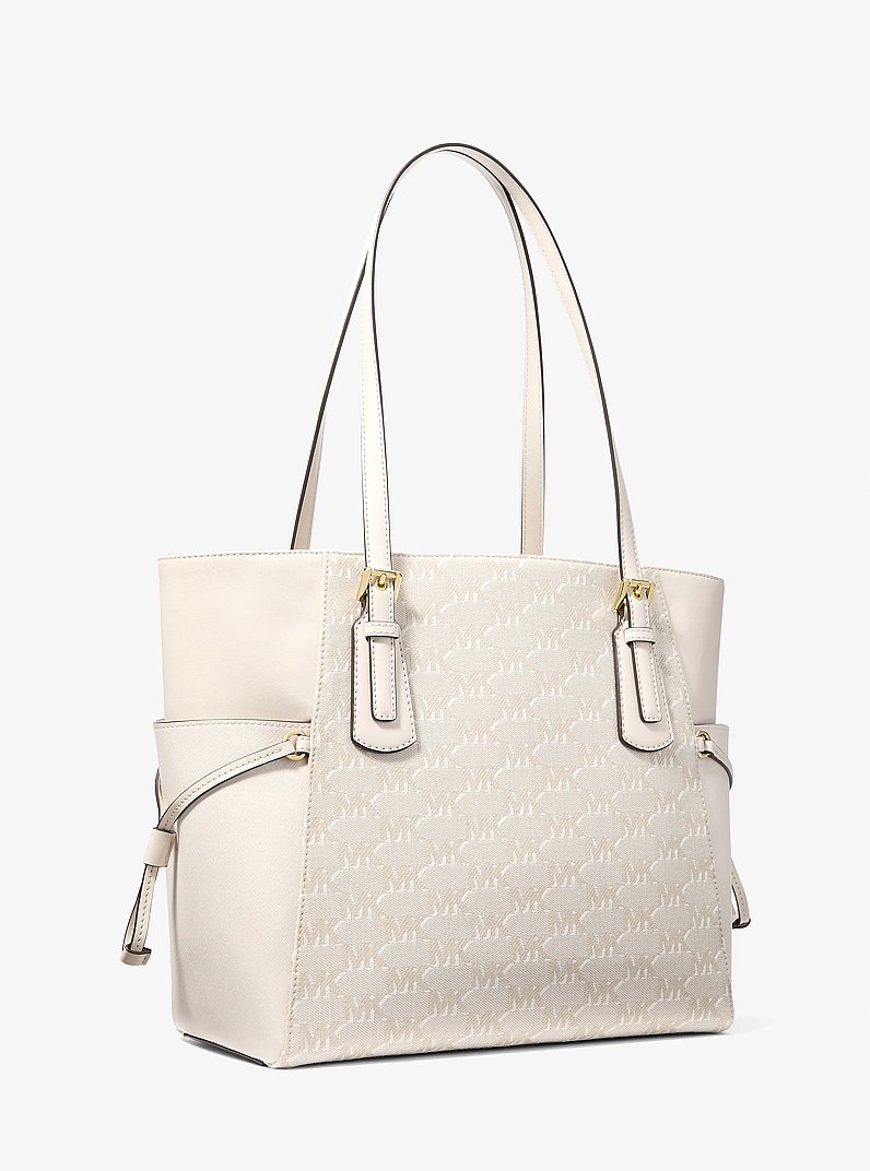 Voyager Large Logo Jacquard Tote Bag in LT CREAM | Michael Kors