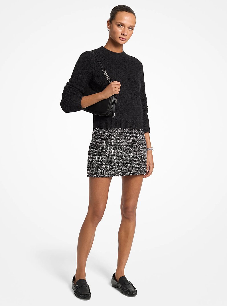 Mini-jupe en tweed m&eacute;tallis&eacute; in ARGENT | Michael Kors