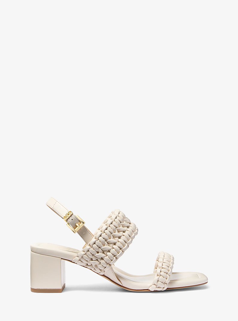 Audrina Woven Block Heel Sandal in LT CREAM | Michael Kors