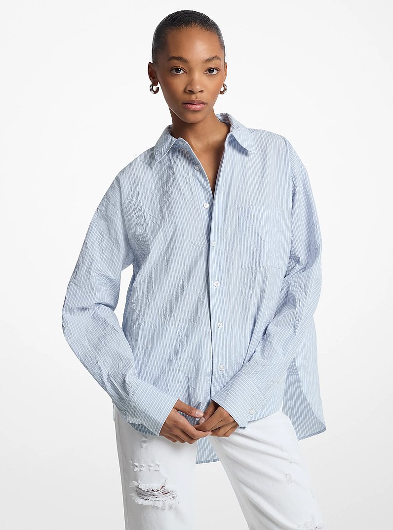 Striped Crushed Cotton Poplin Shirt in CHAMBRAY | Michael Kors