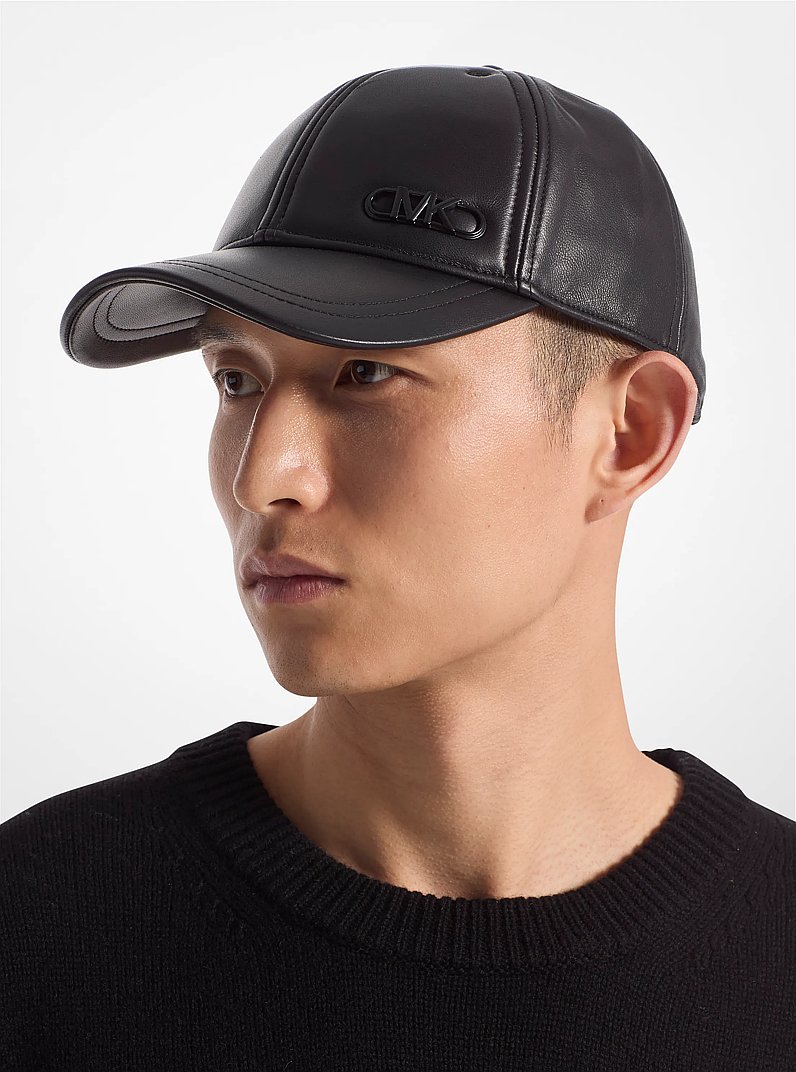 Leather Baseball Hat in BLACK | Michael Kors