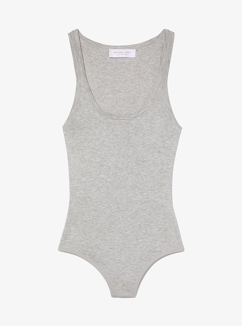 Ribbed Stretch Viscose Tank Top Bodysuit in PEARL GREY | Michael Kors