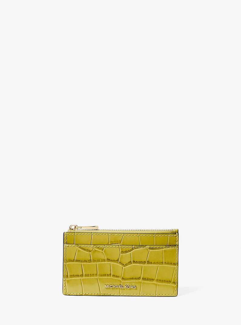 Jet Set Small Crocodile Embossed Leather Card Case in APPLE | Michael Kors