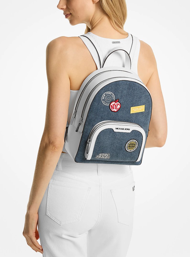 Jaycee Medium Embellished Denim Backpack in DENIM | Michael Kors