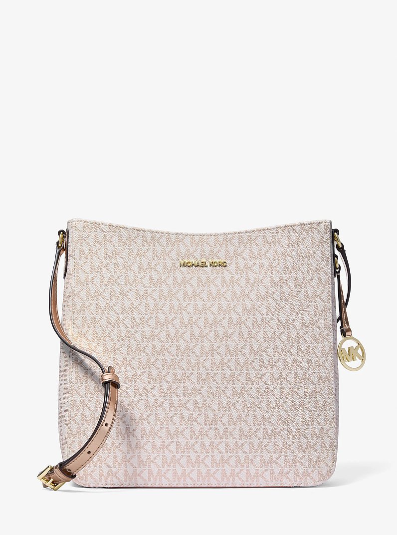 Jet Set Travel Large Metallic Signature Logo Messenger Bag in ROSE GOLD | Michael Kors