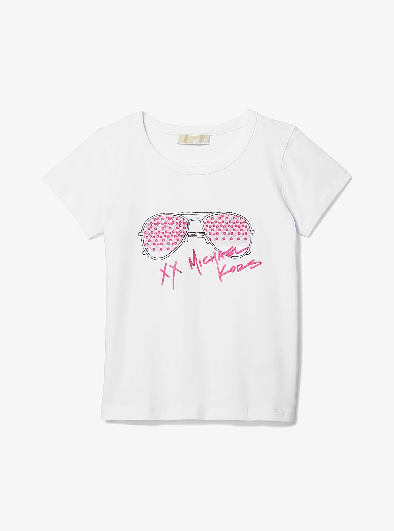 Printed Stretch Cotton T-Shirt in WHITE | Michael Kors