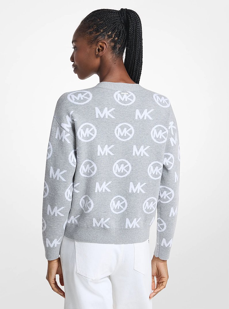 Cardigan en m&eacute;lange de jacquard de coton &agrave; logo in GRIS PERLE | Michael Kors