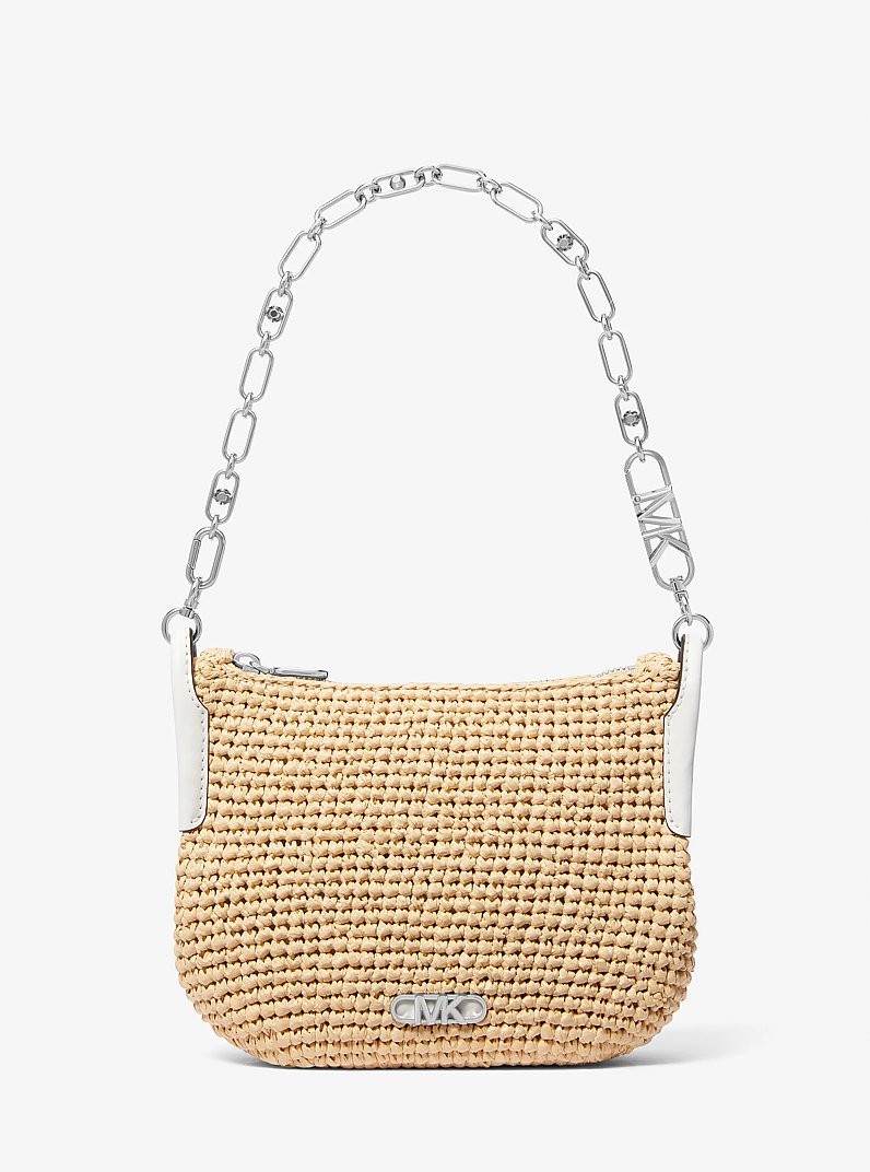 Kendall Small Straw Shoulder Bag in NAT/OPTICWHT | Michael Kors