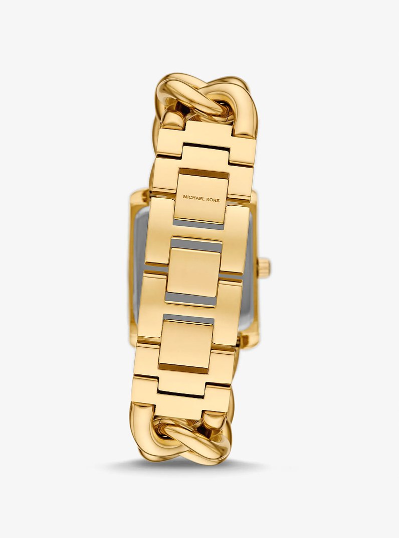 Mini Emery Animal Pav&eacute; Gold-Tone Curb Link Watch in GOLD | Michael Kors