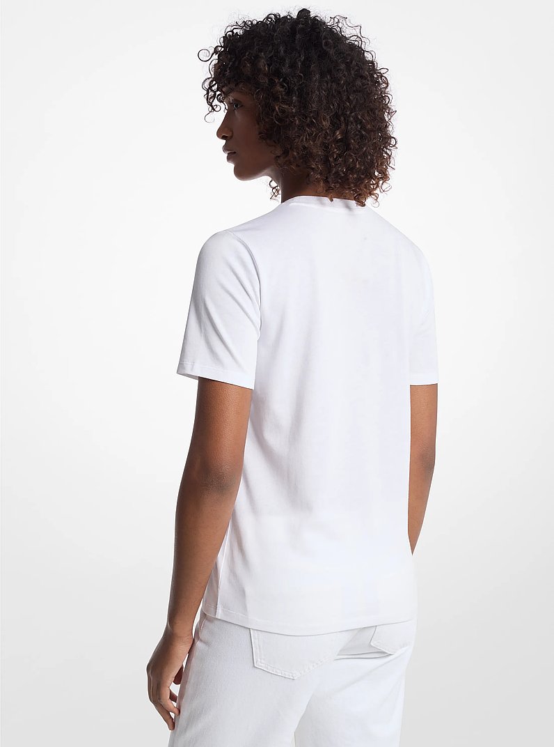 Studded Logo Charm Organic Cotton Jersey T-Shirt in WHITE | Michael Kors