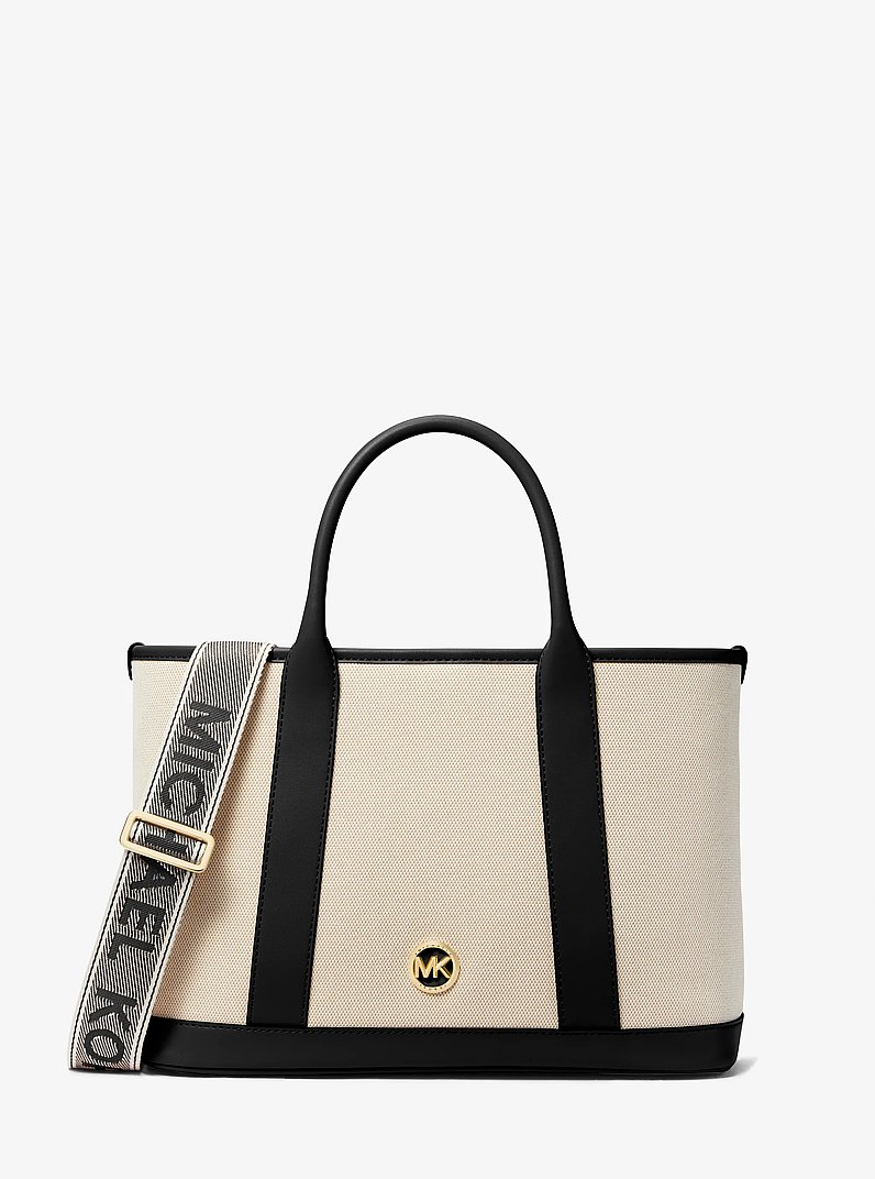 Bolso satchel Luisa mediano de lona de algod&oacute;n in NATURAL/NEGRO | Michael Kors