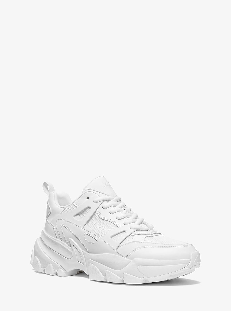 Nick Faux Leather and Mesh Trainer in OPTIC WHITE | Michael Kors