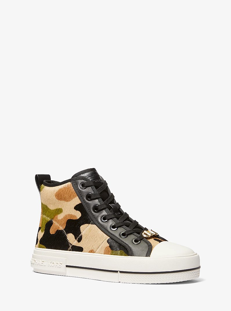 Espadrille &agrave; tige haute Evy en poils de veau &agrave; imprim&eacute; camouflage in Olive fum&eacute;e multi | Michael Kors