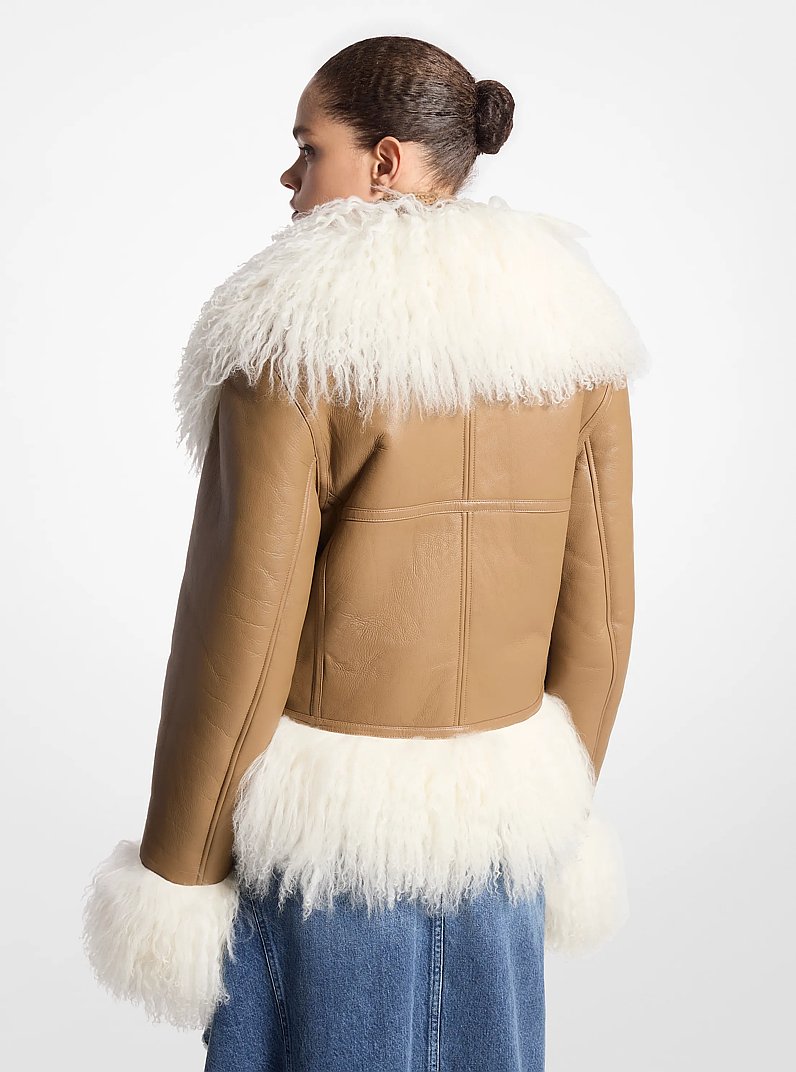Plong&eacute; Leather and Mongolian Shearling Jacket