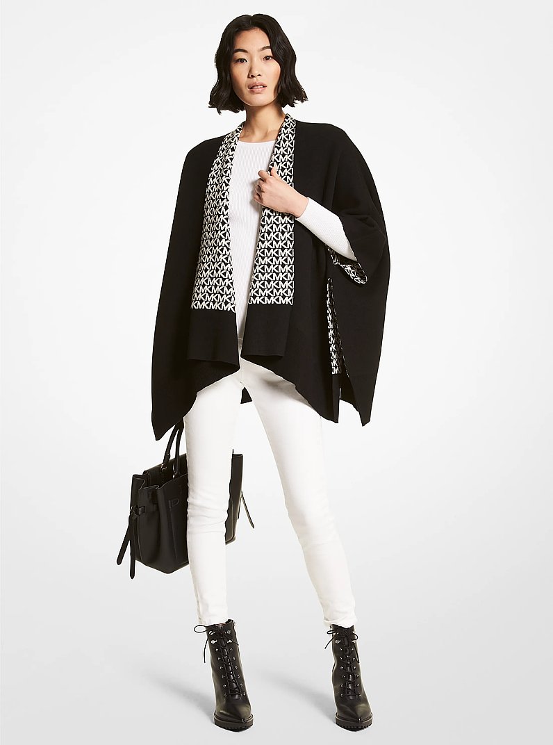 Reversible Logo Wool Blend Poncho