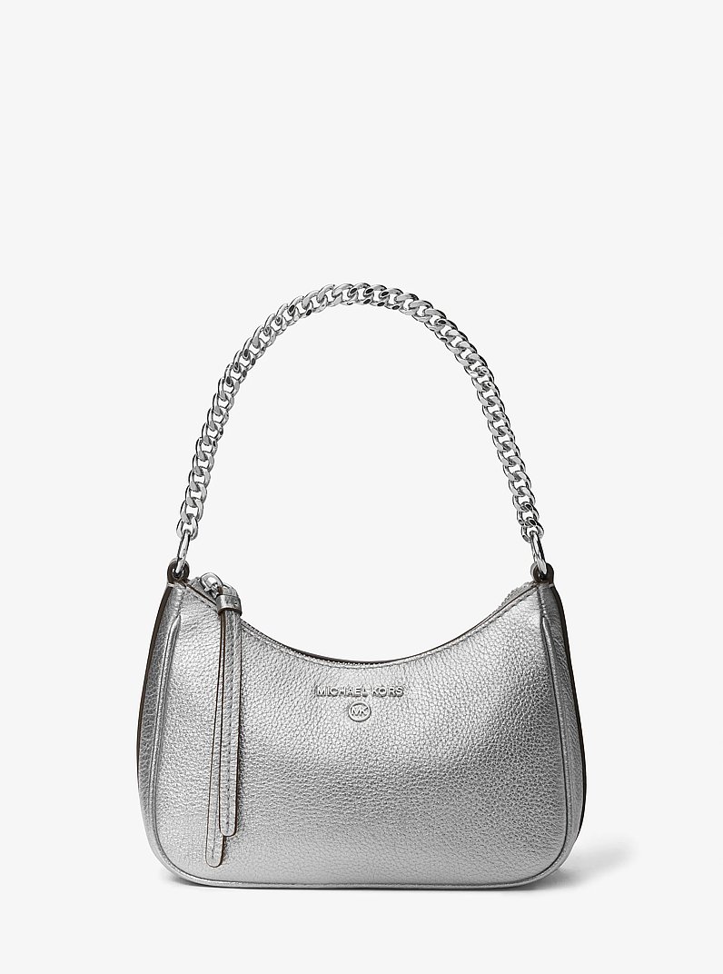 Jet Set Charm Small Metallic Leather Pochette in SILVER | Michael Kors