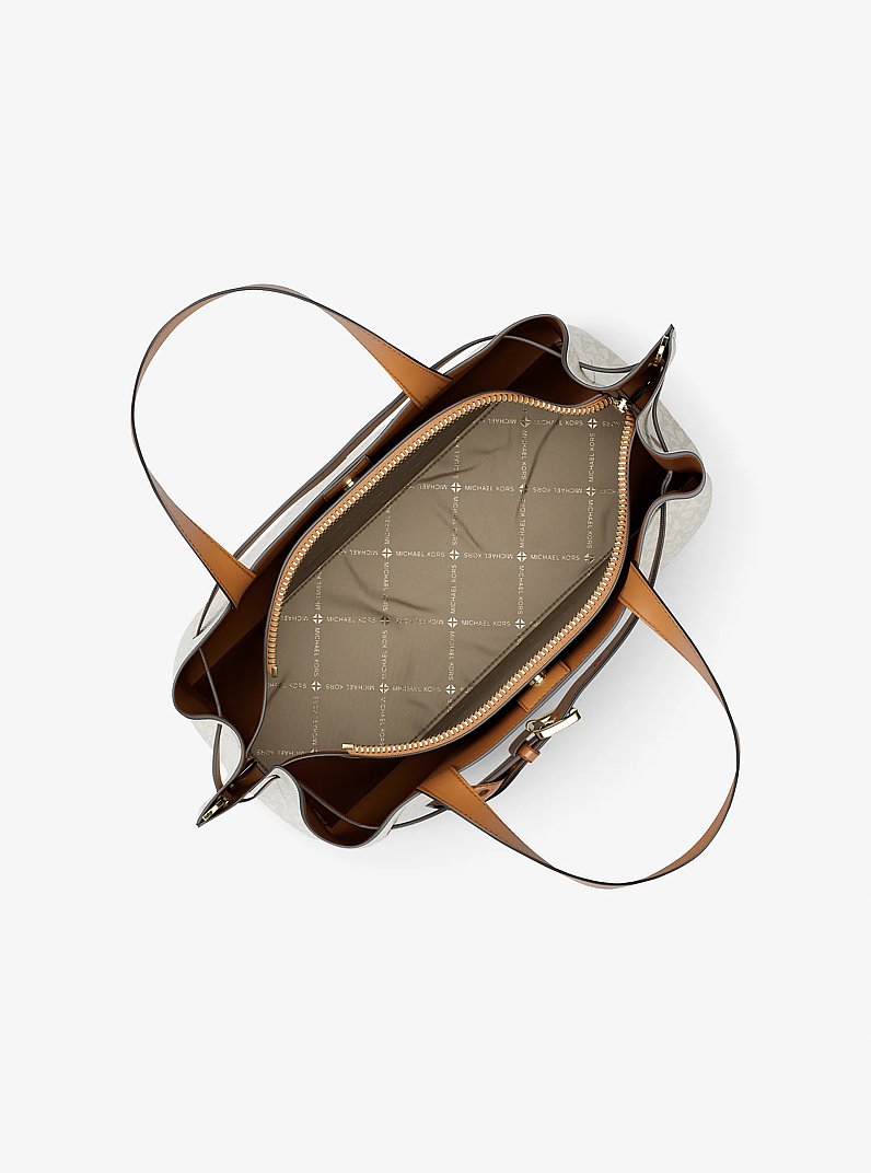 Emilia Medium Signature Logo Satchel in VANILLA/ACORN | Michael Kors