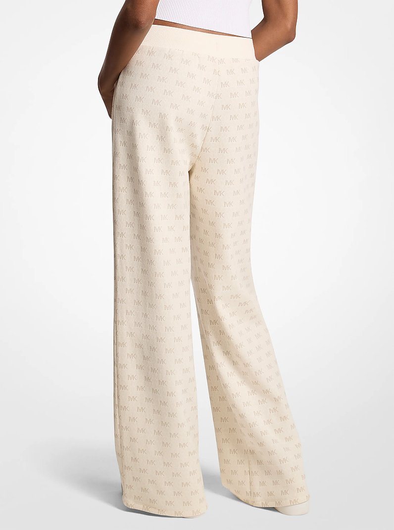Logo Cotton Blend Knit Wide-Leg Pants in BONE | Michael Kors
