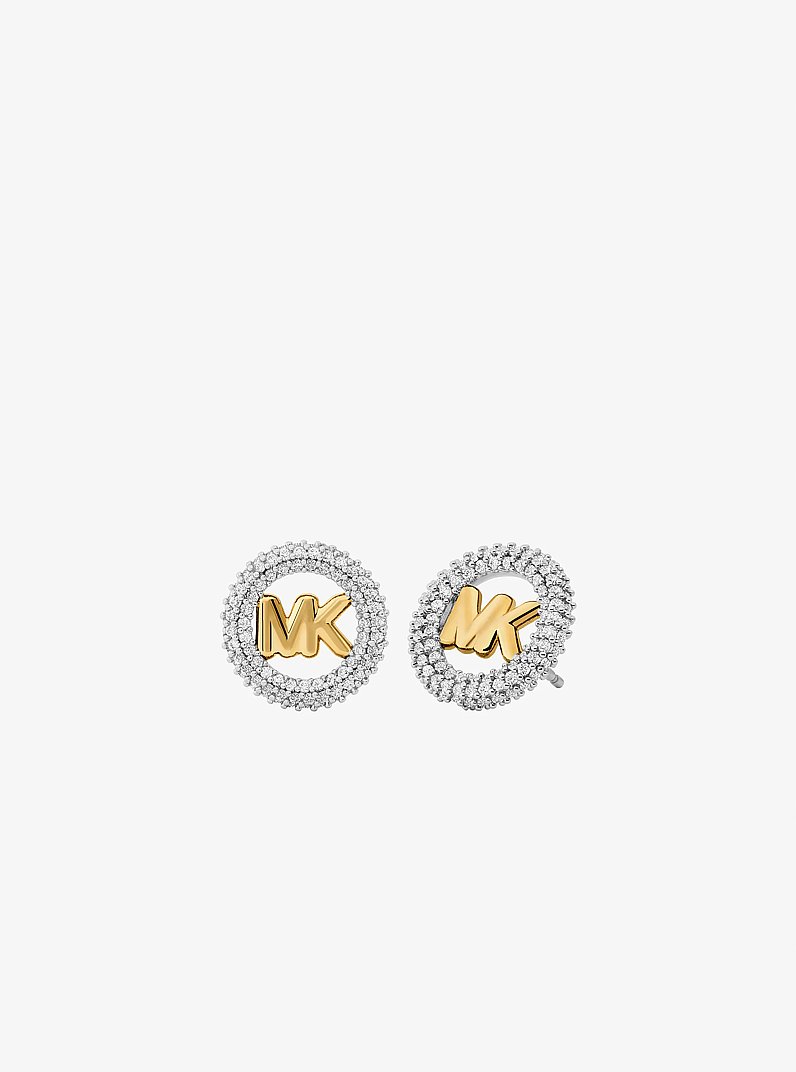 Small Pav&eacute; Logo Charm Two-Tone Stud Earrings in TWO TONE | Michael Kors