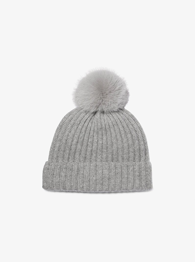 Ribbed Cashmere Beanie Hat in PEARL GREY | Michael Kors