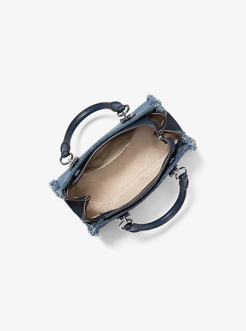 Marilyn Small Studded Denim Messenger Bag in WASHED DENIM | Michael Kors