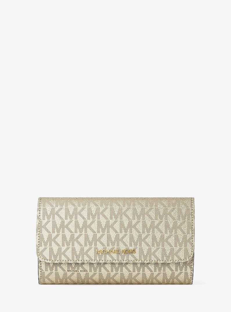 Jet Set Travel Large Signature Logo Tri-Fold Wallet in PALE GOLD | Michael Kors