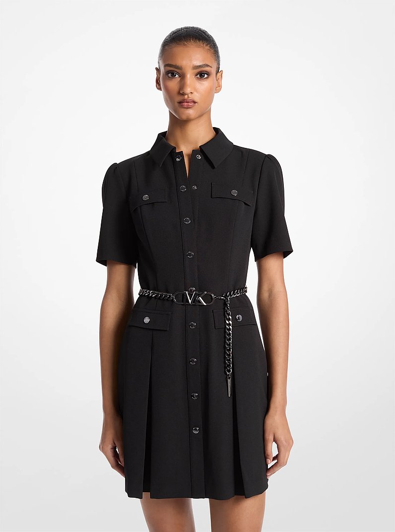 Stretch Crepe Belted Shirtdress