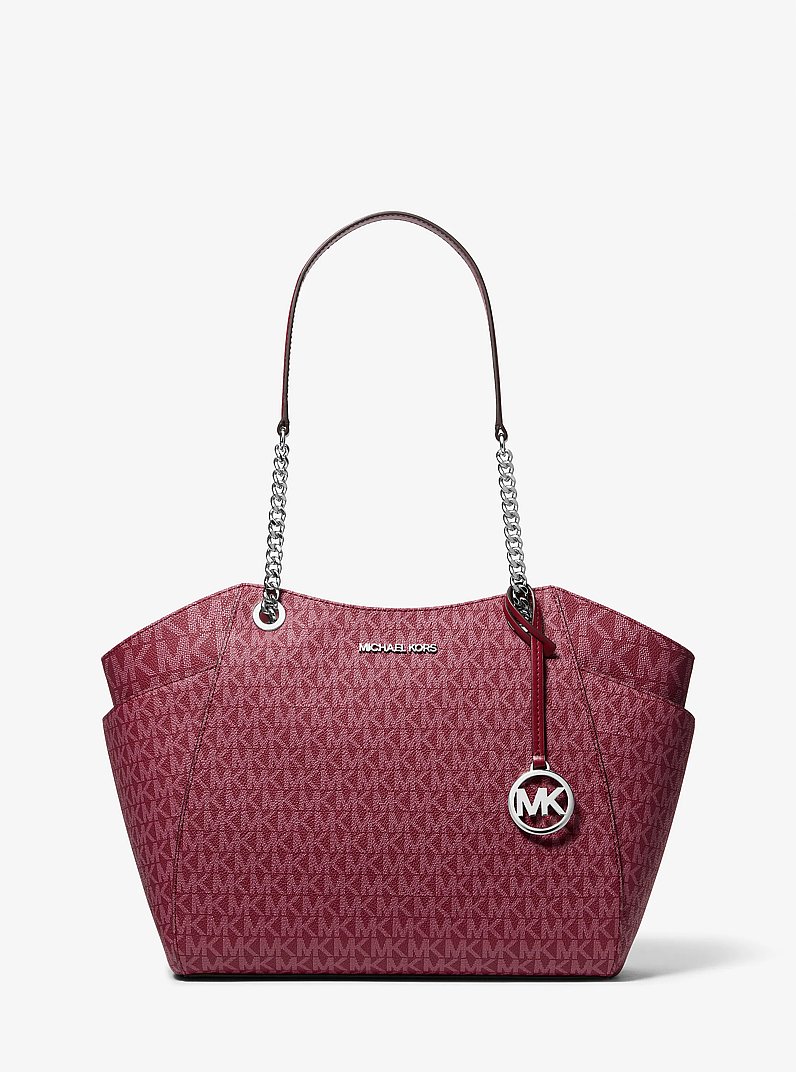 Jet Set Large Signature Logo Shoulder Bag in MAROON | Michael Kors