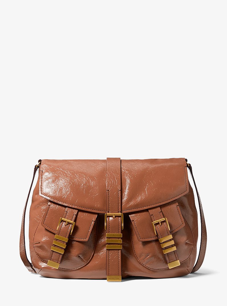 Darrington Large Crackled Leather Shoulder Bag in LUGGAGE | Michael Kors