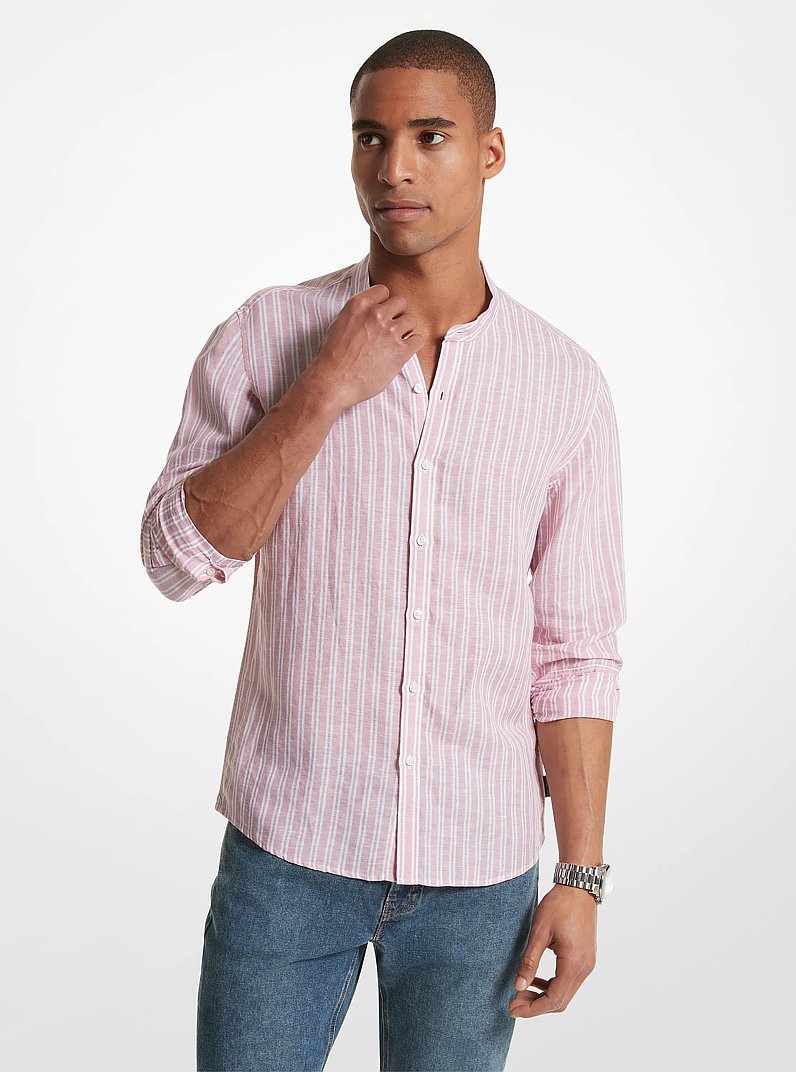 Striped Linen Blend Shirt in DUSTY ROSE | Michael Kors