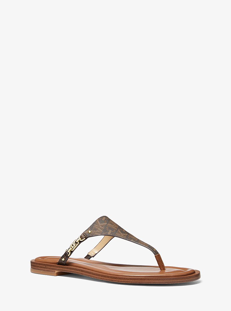 Daniella Empire Signature Logo Sandal in BROWN | Michael Kors