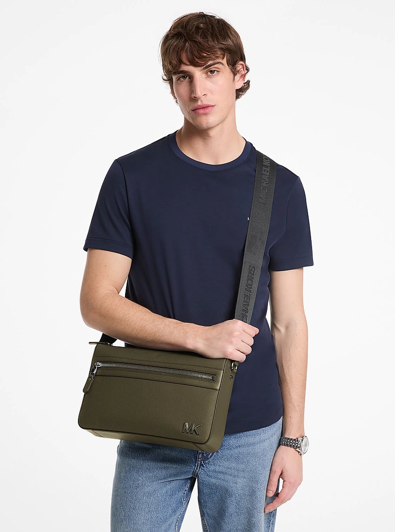 Edison Medium Saffiano Leather Messenger Bag in SAFARI GREEN | Michael Kors