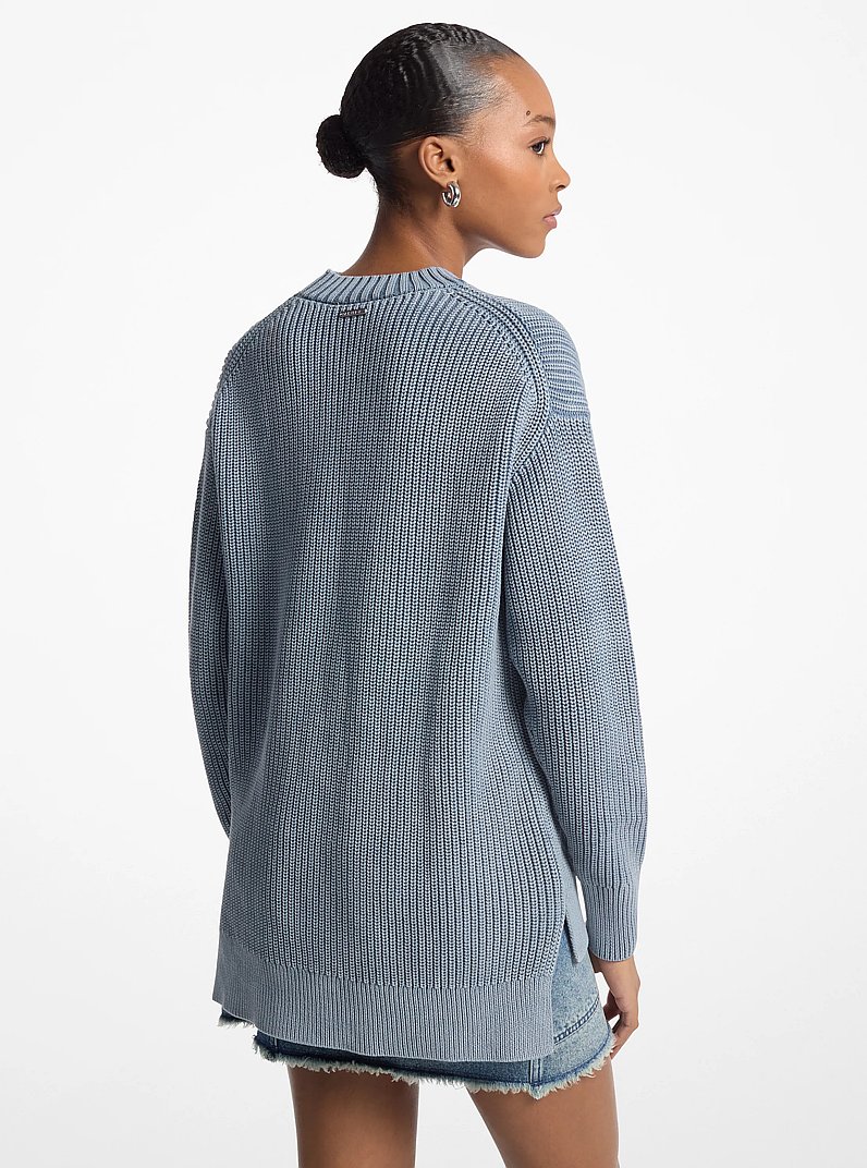 Ribbed Cotton Crewneck Sweater in BLUE HAZE WASH | Michael Kors